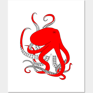 Hand drawn red octopus illustration Posters and Art